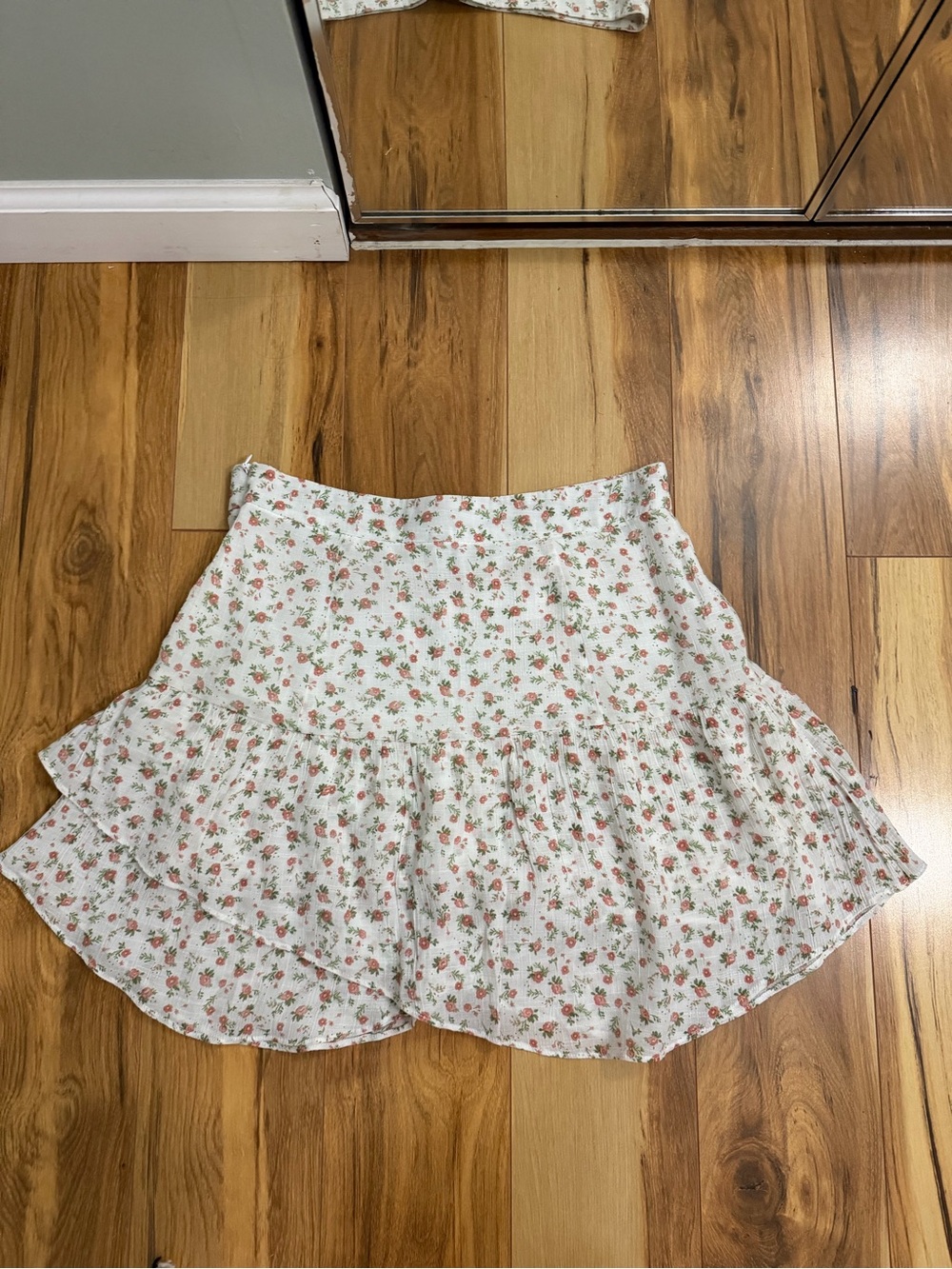 1. State White Mini Skirt with Pink Floral Print